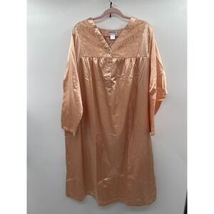 Cozee Corner Nightgown Womens 1X Pink Satin Lace Trim Long Sleeve Sleepwear NWOT